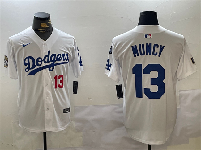 Los Angeles Dodgers #13 Max Muncy White 2024 World Series With Fernando Memorial Patch Home Limited Stitched Jersey